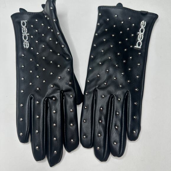 Bebe Black Faux Leather Studded Gloves - Picture 1 of 3